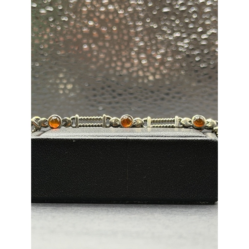 Vintage 7.25" Sterling Silver Amber Bracelet 87 Grams K7